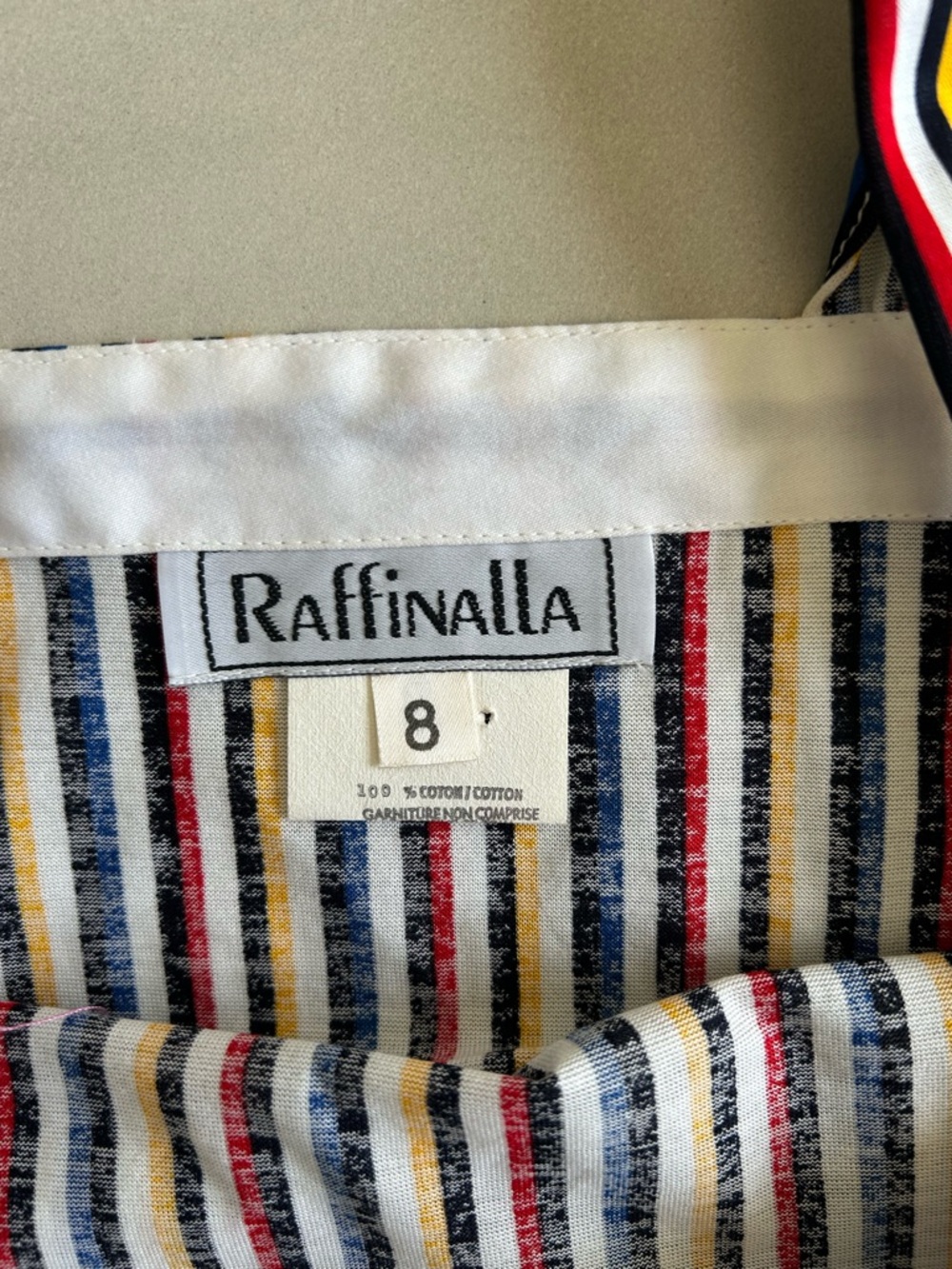 Vintage Raffanalla Stripe Square-Neck Cotton Crop Top - Navy/Red/Yellow Size 8 - Picture 12 of 14